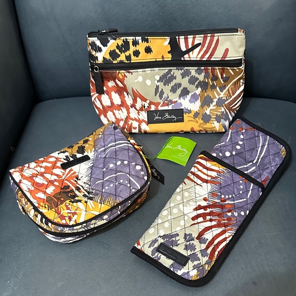Vera Bradley Handbags - Vera Bradley "Painted Feathers" Cosmetic Bags & Flat Iron Case NWT & NWOT 3PCs